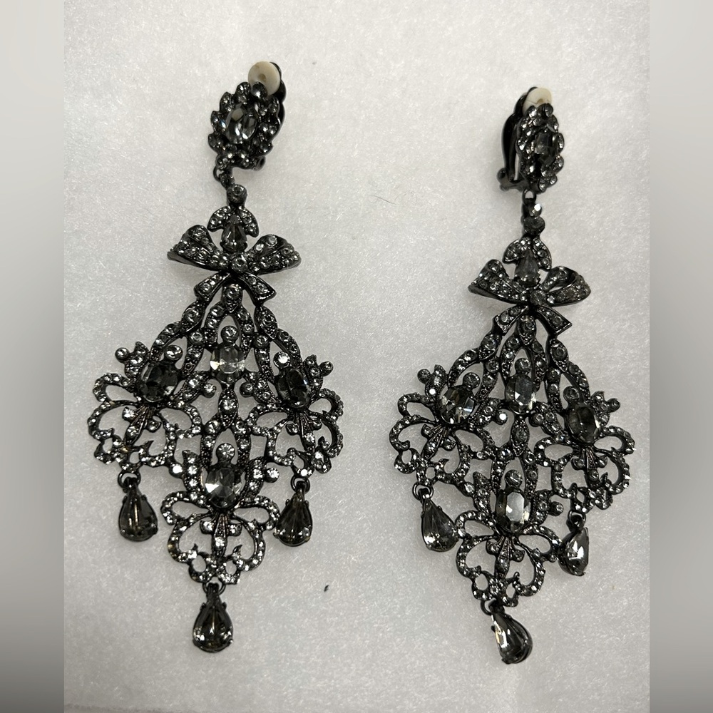 4 1/2 inch chandelier, Couture, black and bling earrings